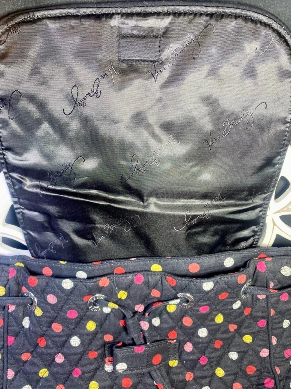 NWOT Vera Bradley Havana Dot Black Quilted Backpack‎ with Multicolor Dots